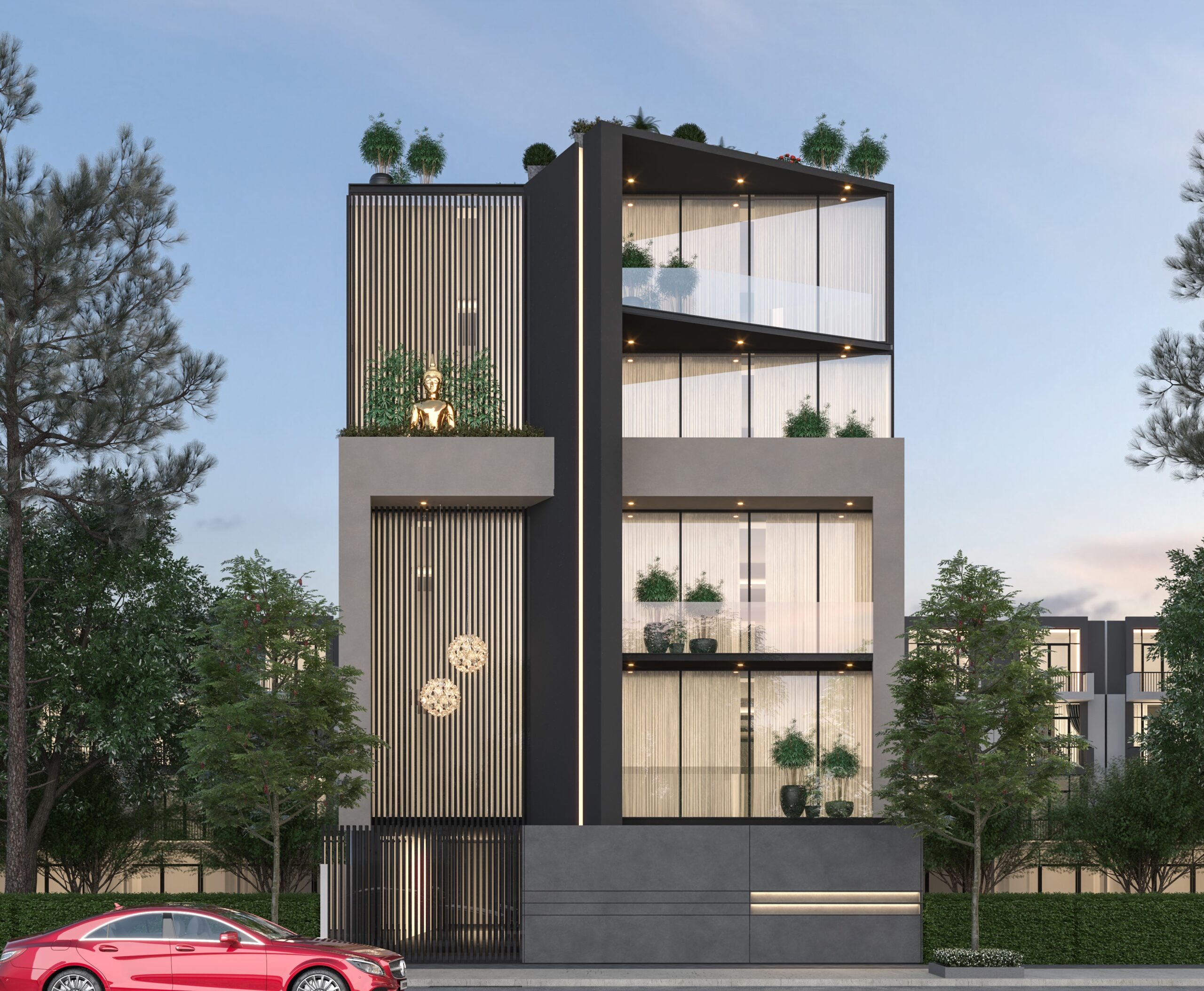 Contemporary residential building with minimalist facade and modern balconies, designed by the Best Architects and Interior Designers in Gurgaon.